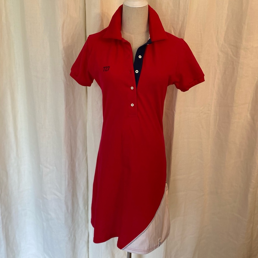727 Sailbags Rare Red 3 Polo Dress With Recycled Sailcloth Details